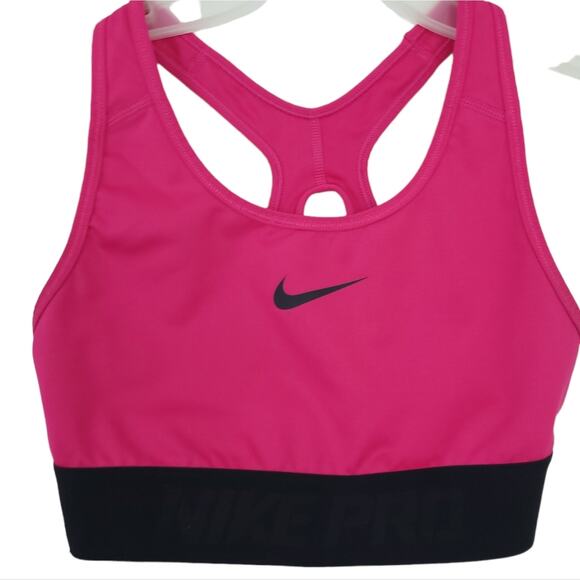 Nike Racerback Sports Bra Small, Pink Black Swoosh Athletic Activewear - Picture 1 of 4